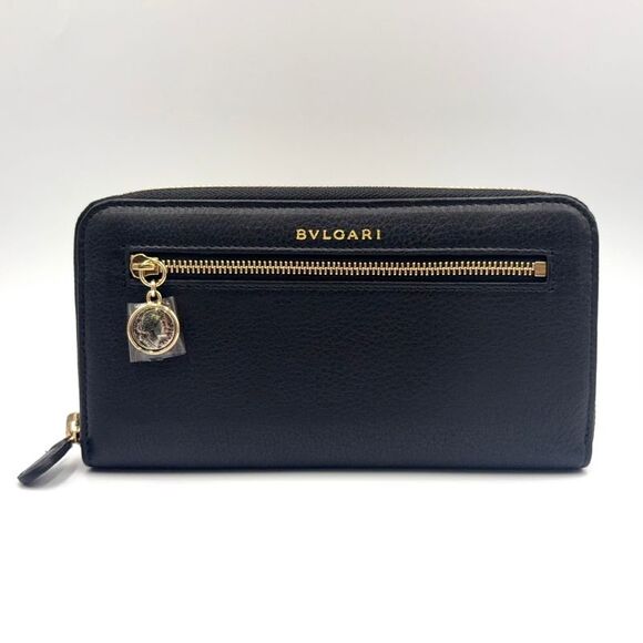 BULGARI Handbags - BVLGARI Leather Long Wallet Black Gold